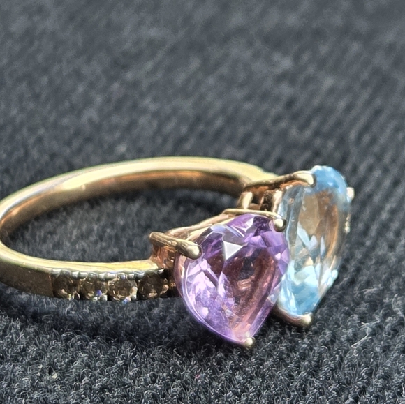 LeVian 14k Amethyst And Blue Topaz Ring Sz 7 - Picture 4 of 11